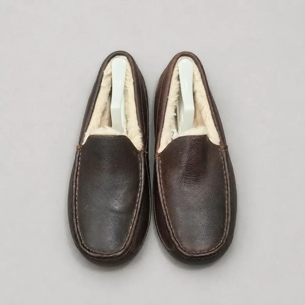 UGG Ascot Men's Leather Slippers Brown Moccasin Loafers Size 9 Style 5379